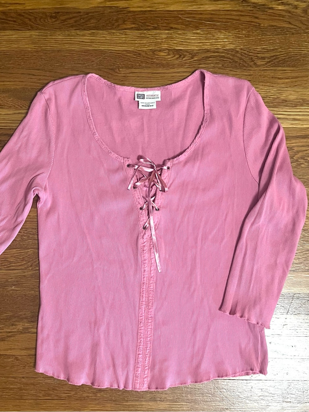 Vtg y2k Henley rose pink mauve M ribbed lace up Bella Elena Gilbert